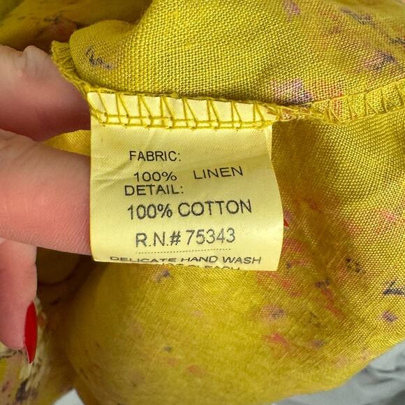 Bellambra Yellow Floral Linen Halter Pleated Relaxed Fit Midi Dress Large Boho - Picture 6 of 10